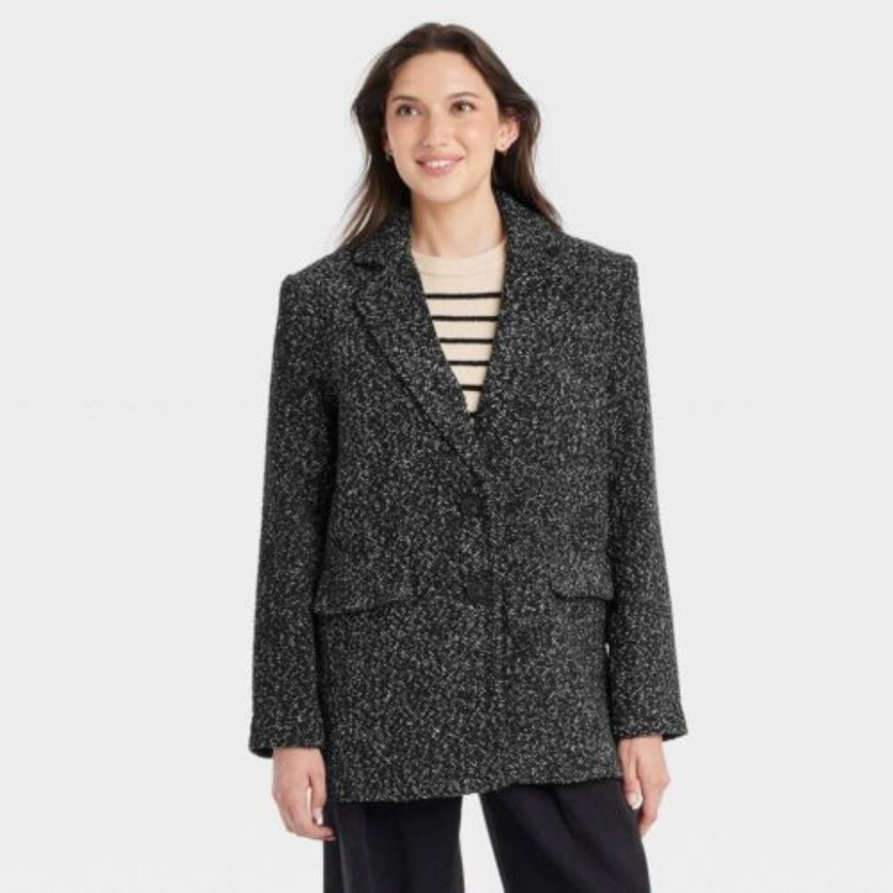 Universal Thread Oversized Tweed Blazer Black White Retro Boxy Shoulder Pads S